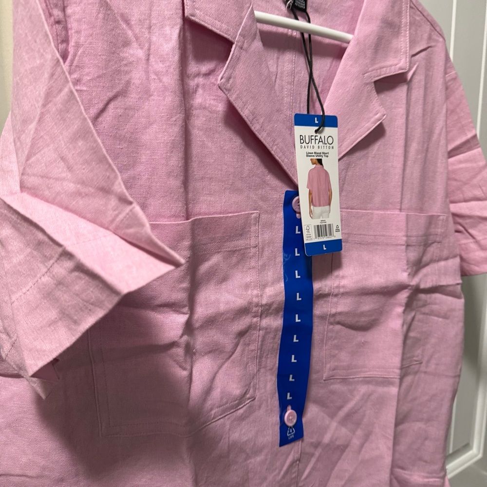 Buffalo David Bitton Blush Pink Button Down Linen Lightweight Sz Large Top - Picture 5 of 7